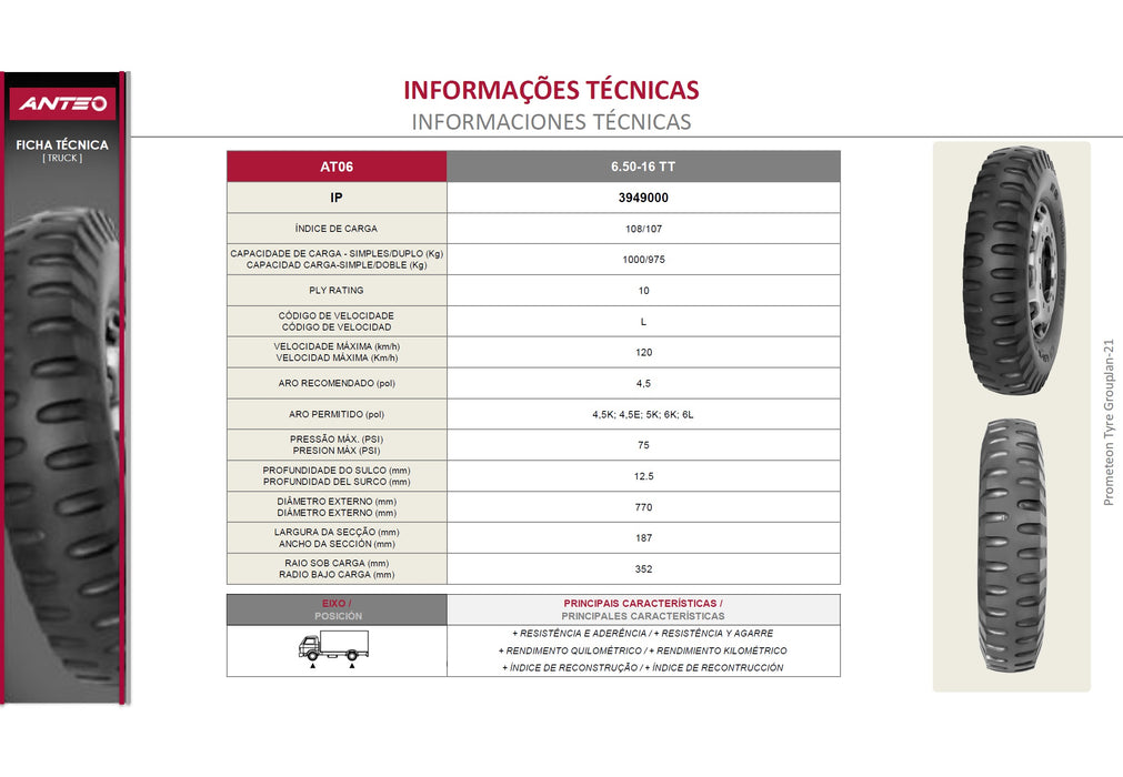 Llanta ANTEO 6.50-16CTT 108/107L 10 A. AT06