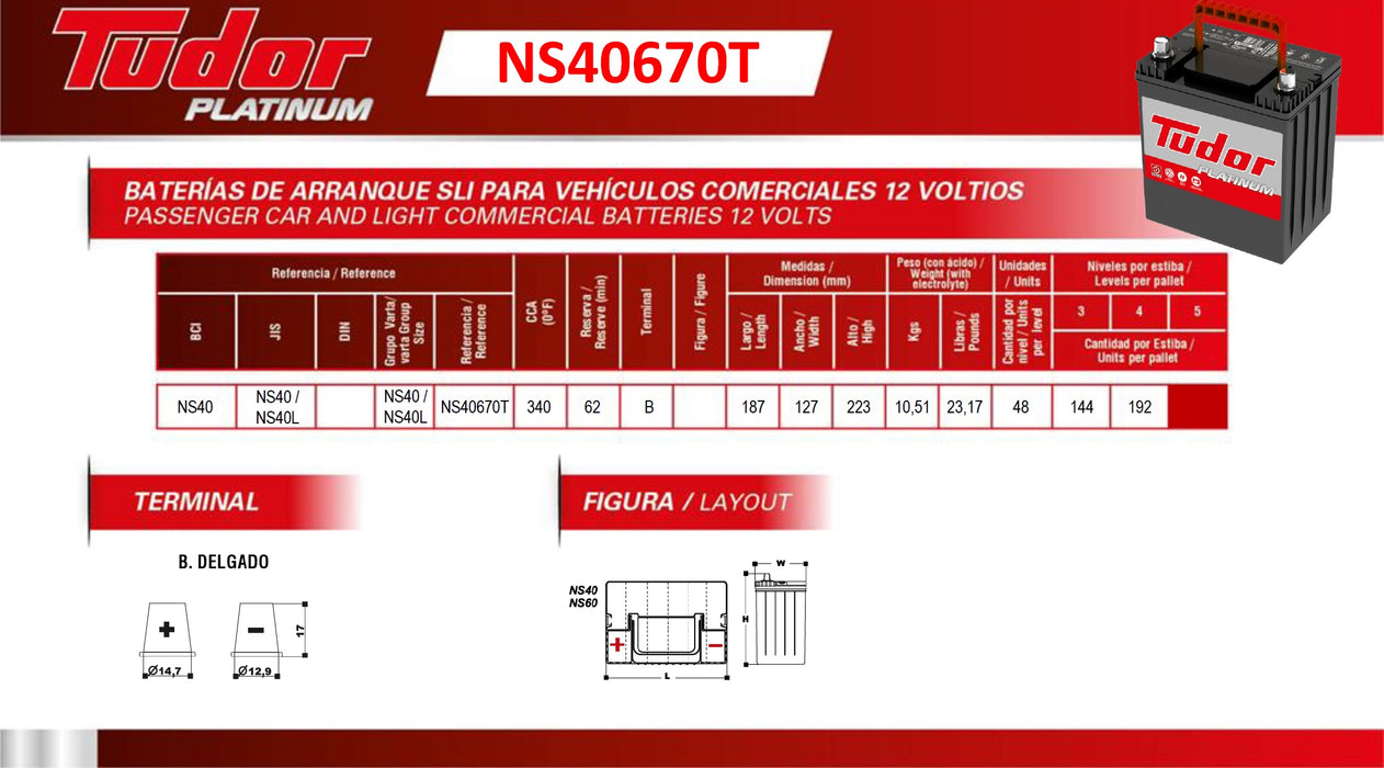Batería Tudor NS40670T(+) I